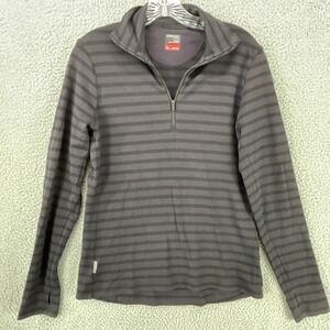 Icebreaker Sweater Womens L Black Pullover Mock Neck 1/4 Zip Merino Bodyfit 260